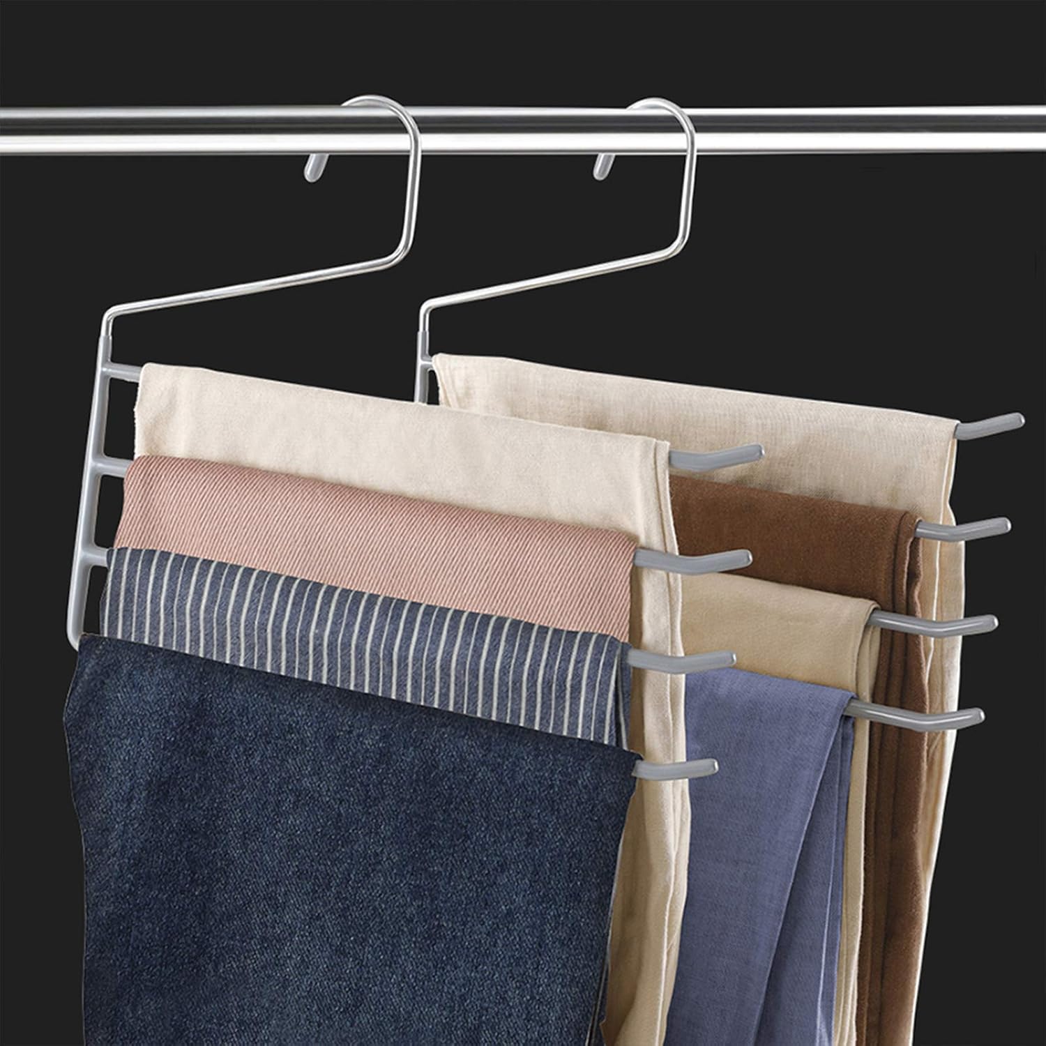Trousers Hangers Space Saving Pants Hangers Non Slip 3 Pack MultiLayer