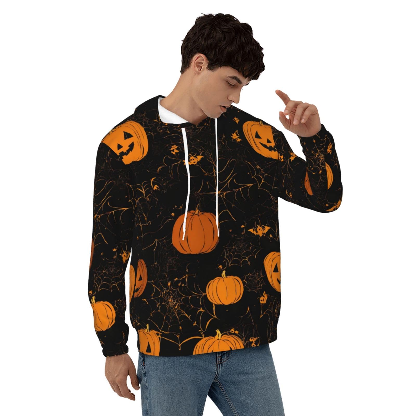 Męska bluza z kapturem z nadrukiem dyni na Halloween, casualowa grafika z nadrukiem bluzy z kapturem z kieszenią