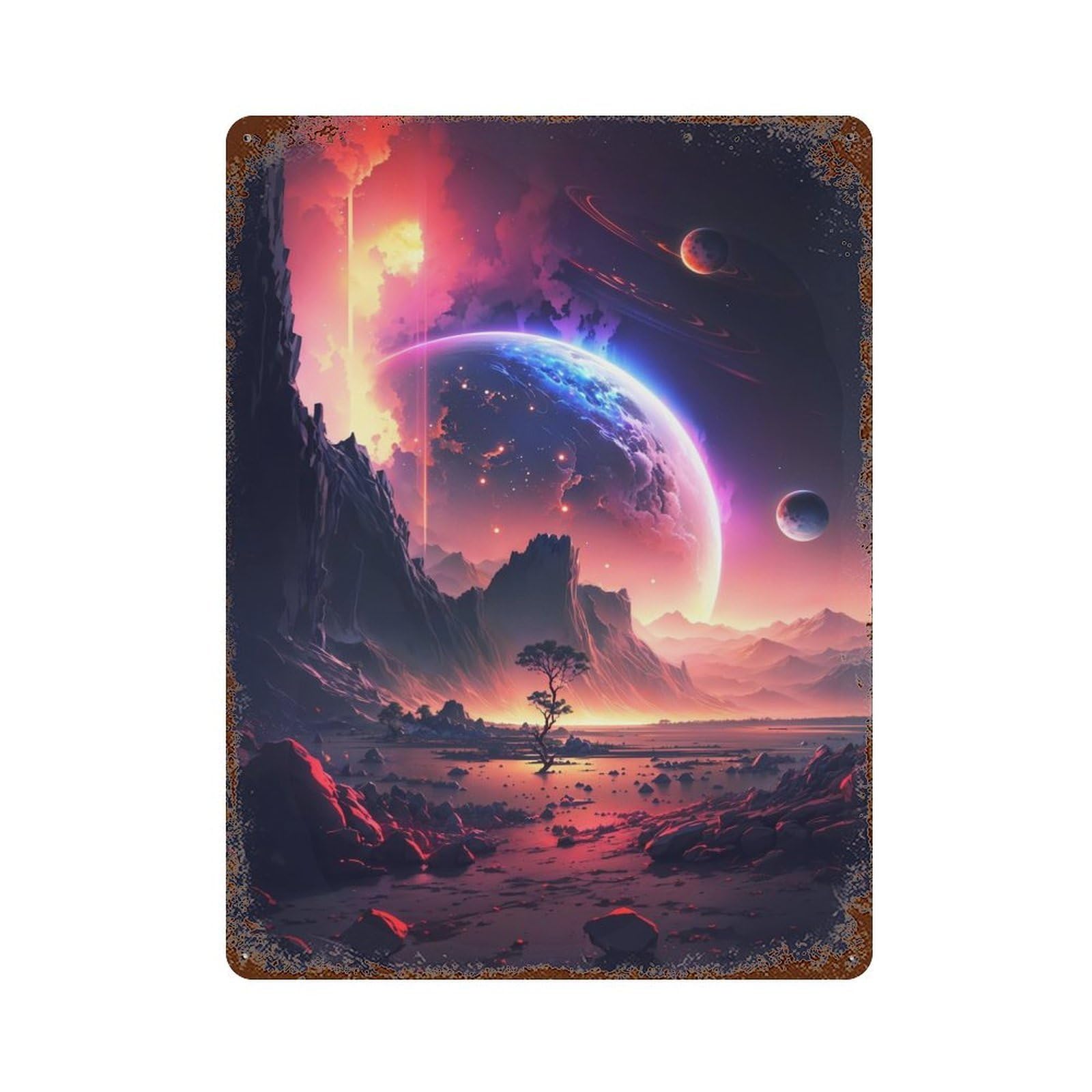 Ethereal Twilight Galaxy Vintage Wall Sign 15.7"x11.8", Rust Effect Metal Decor for Patio, Garden Room And Bar Decor