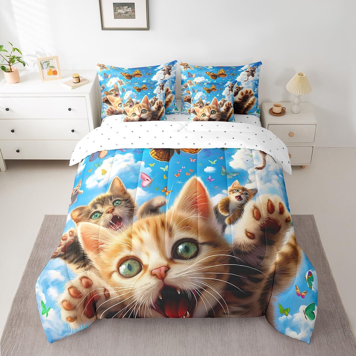 Feelyou Galaxy Unicorn Cat Comforter Set – Twin Size Kids Bedding With Stars & Rainbows - View #5