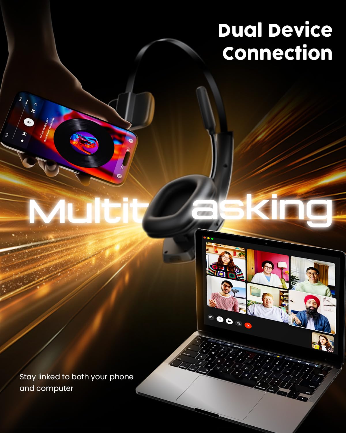 OTYHVV Trucker Bluetooth Headset with Charging Base, Wireless Hands-Free Headset with Noise Canceling Mic & Mute Button, 56Hrs Working Time PC Headsets for Cell Phones, Computer, Truck Driver — view 6