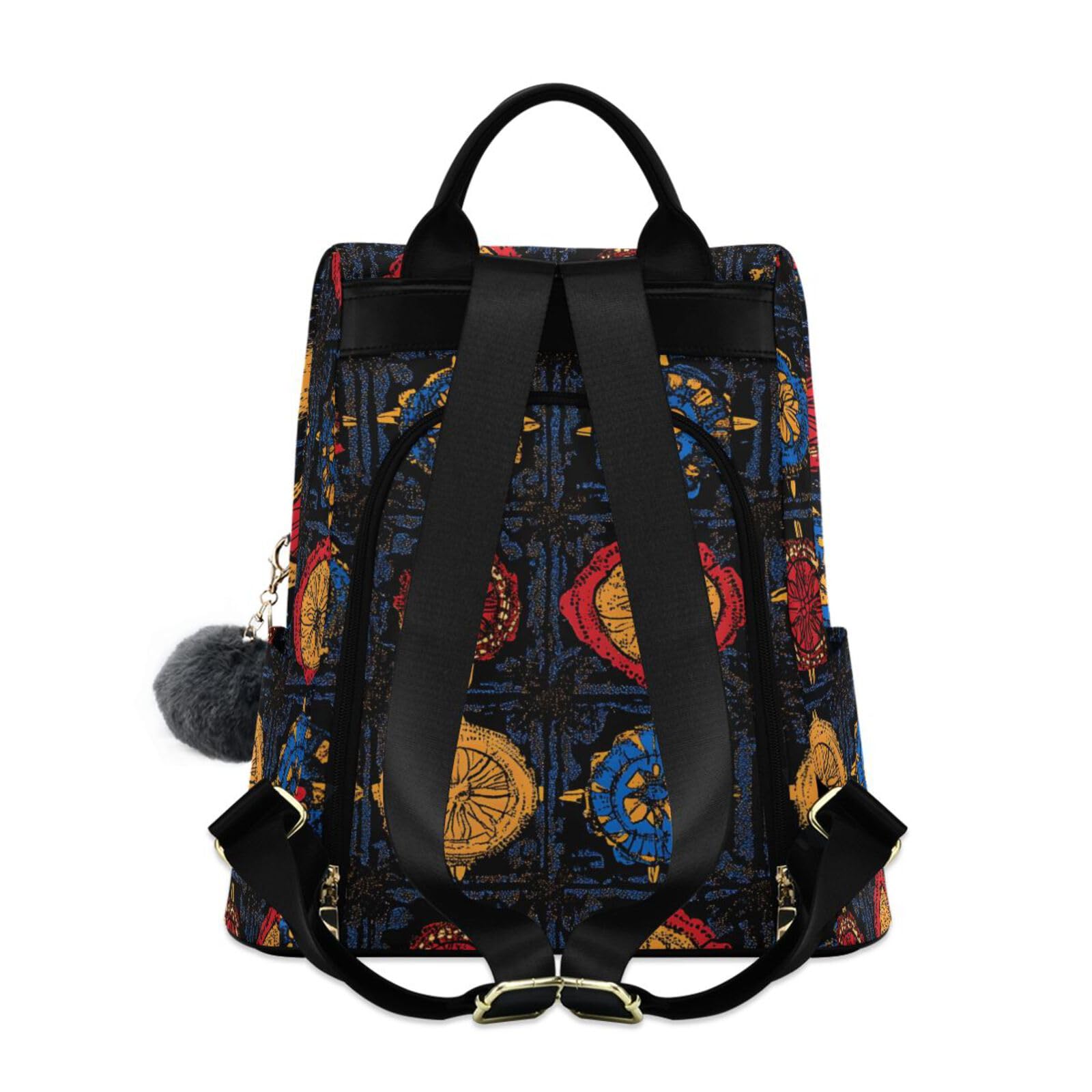 Red Yellow Blue Pattern Backpack for Women Anti Theft Large Fashion Travel Shoulder Bag Purse Rucksack Lightweight