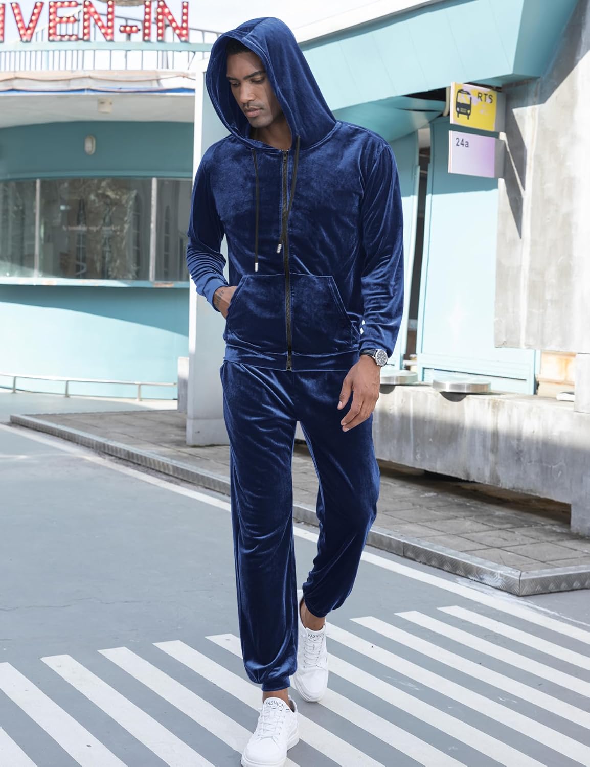 LecGee Mens Tracksuit Long Sleeve Full Zip Velour Hoodie Jacket Jogger Sweatpants Casual Velvet Sweatsuits Set M-3XL - Image 3