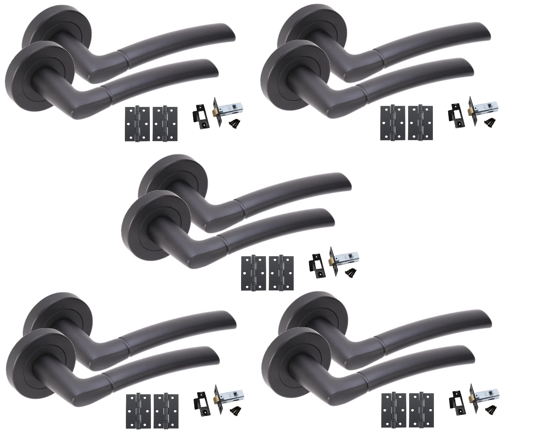 Golden Grace Indiana Door Handle Set - Matt Black - 5 Pack