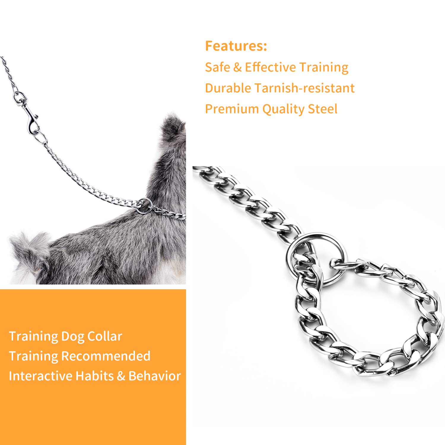 Collare Strozzo Acciaio Ferro Collar per Cani Resistente Catena Serpente Collari per Cane Grandi Media per Allenamento (XXS:2.6mm*4.5cm, Argento)