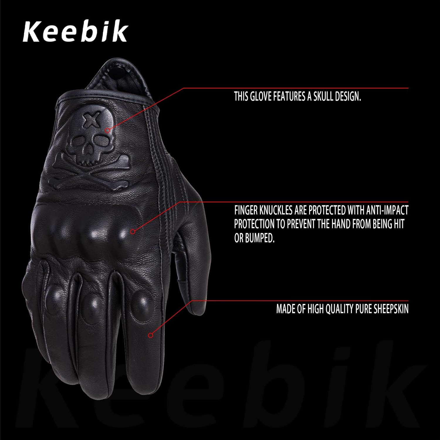 Goatskin Leather Motorcycle Motorbike Powersports Racing Gloves Reflective Skull Touchscreen for Men and Women Model