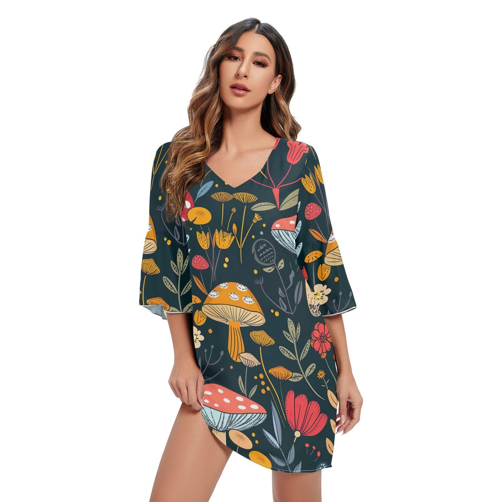 Robe manches 3/4 col V coupe ample masquant les formes - 7