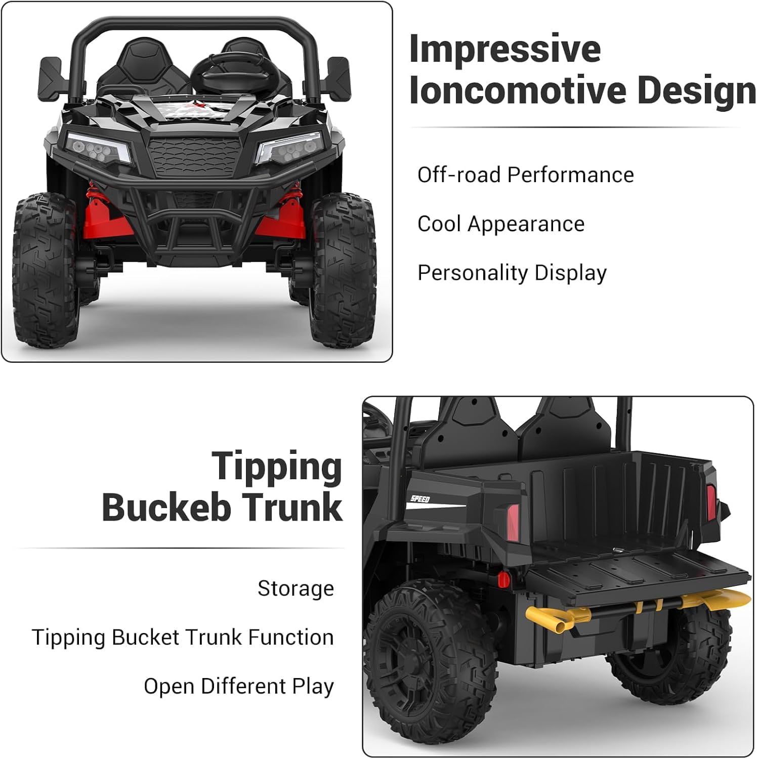 GarveeTech Leistungsstarkes 24V Kinder Elektroauto UTV Buggy – 2-Sitzer, 4x4 Allradantrieb, 4x550W Motoren, 2,4G Fernbedienung, Musik & LED-Licht, 3 Geschwindigkeiten, Offroad Spielzeug ab 3 Jahren,