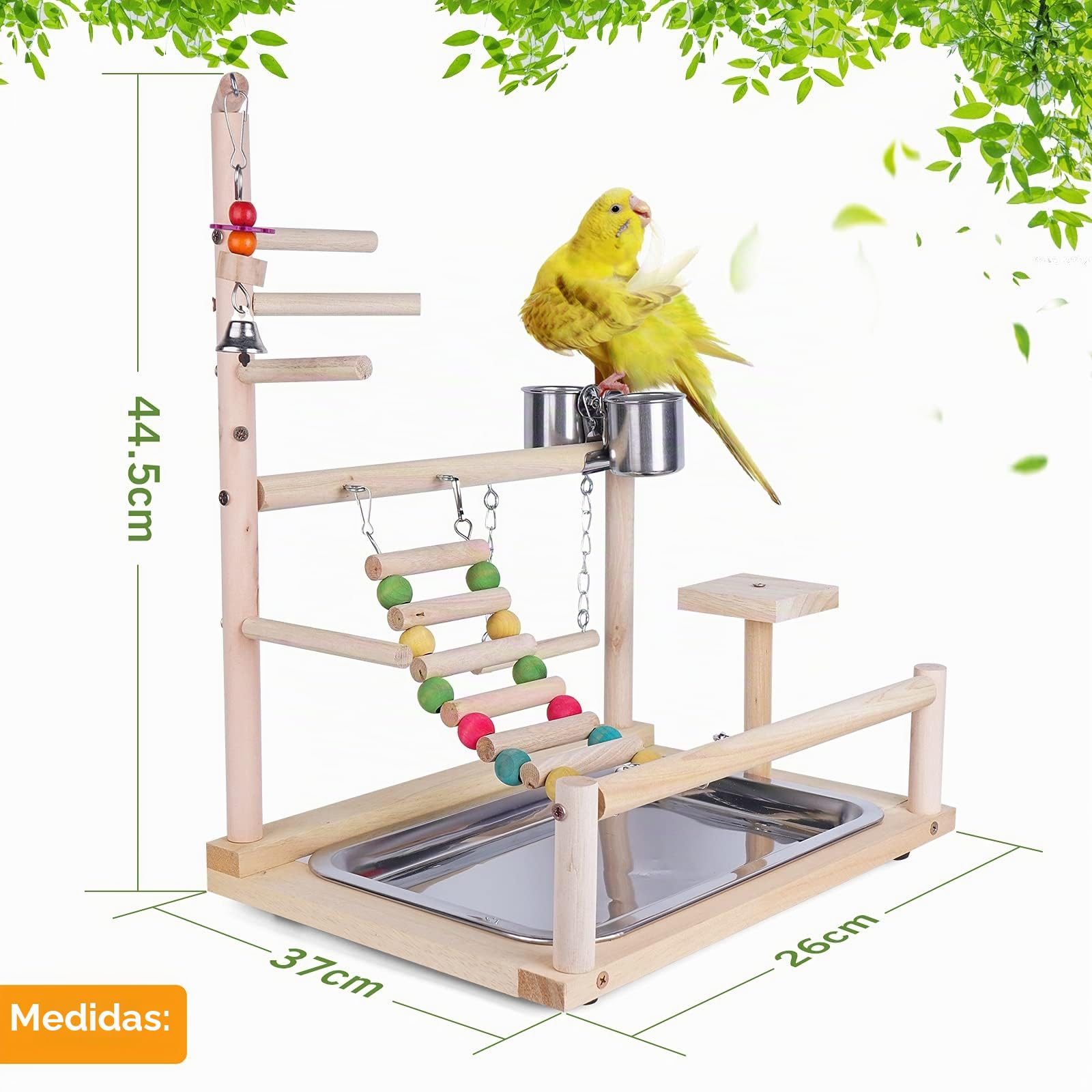 Soporte de Madera para Loros y Pájaros, Patio de Recreo, Gimnasio,Juego de Juguetes, con Perchas, Escaleras y Columpio, para Eclectus Scarlet Macaw Cacatua Monk Parrocchetto Quaker