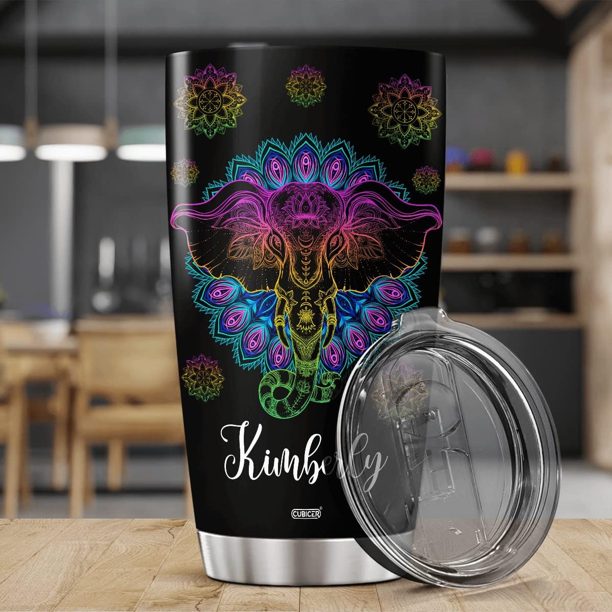 CUBICER Personalized Elephant Tumbler Travel Cup With Lid Insulated Mug Gift For Women Customize Tumblers Double Wall Tumblers Wine Stainless Steel Cups At Christmas Birthday