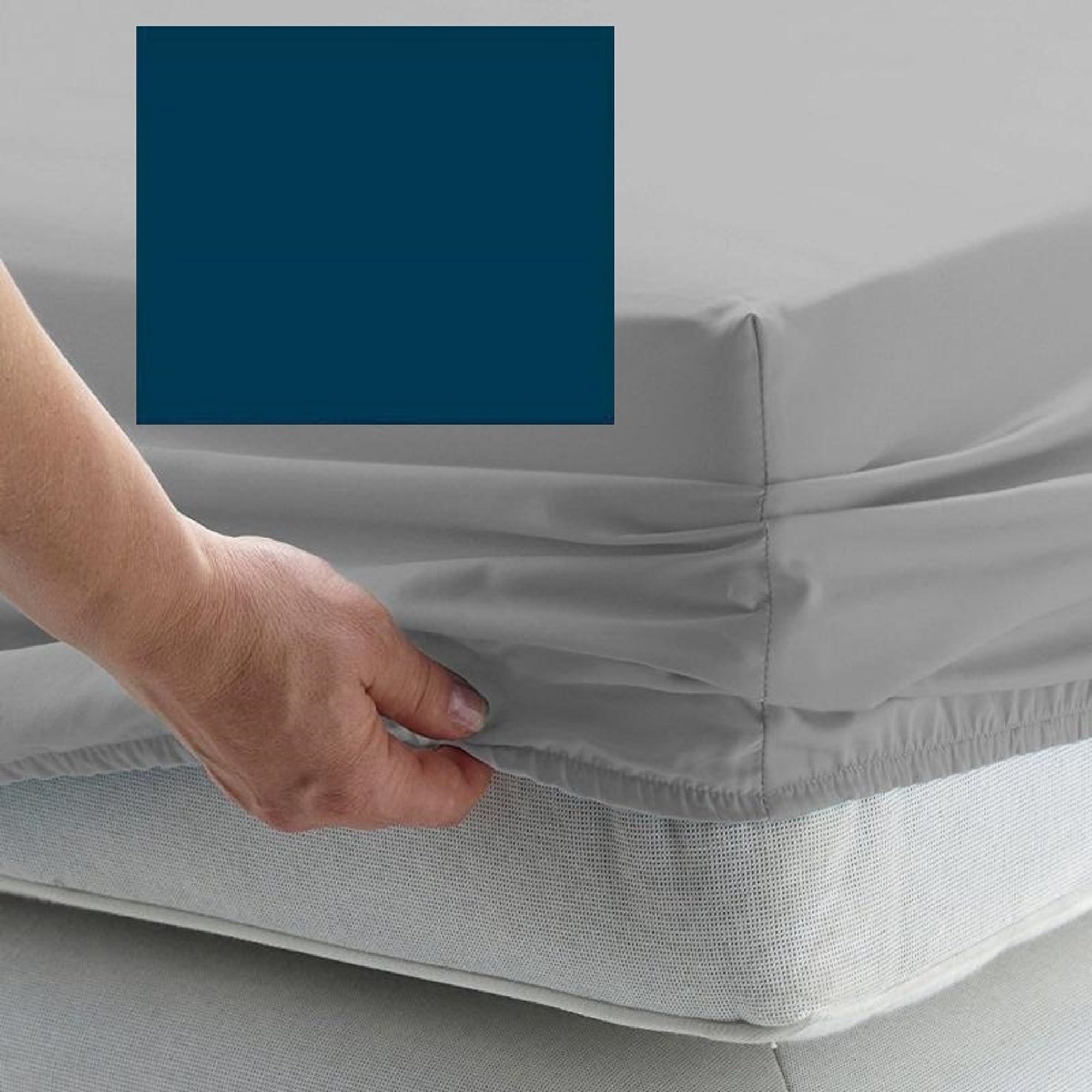 Bedtime Comforts Ltd Navy Caesar Size Fitted Sheet 8' X 6'6" (Extra Deep) - 300 Thread Count Percale Material - Hand Made To Order - 17" (43Cm) (Navy)