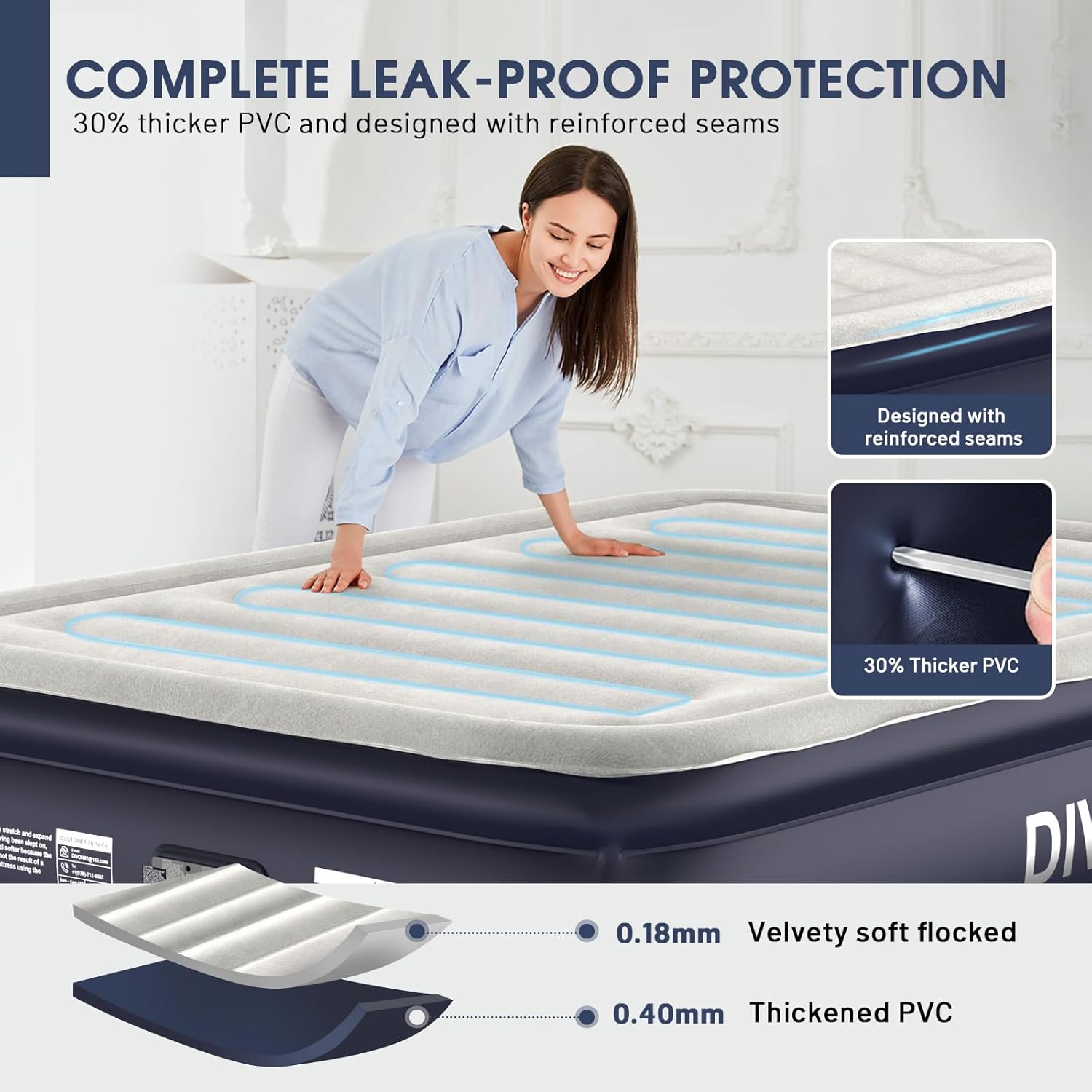 Air Mattress Full with Built in Pump,18''Raised Blow Up Mattress 2 Mins Self-Inflation/Deflation,Upgraded Thicker Inflatable Mattress，Air Bed with Storage Bag for Guests,Home，Camping，660 lbs Max