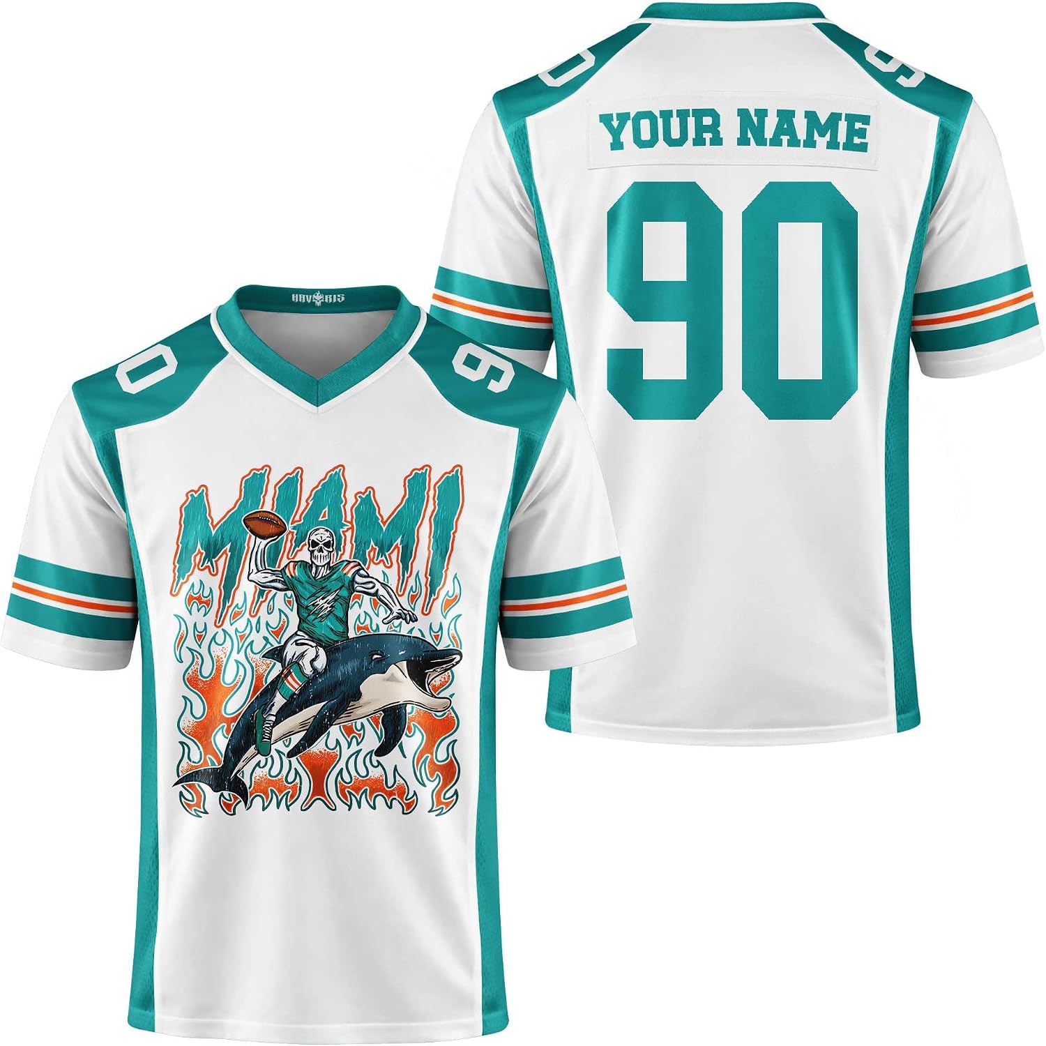 Custom Football Jersey Personalized Name Number Teal Orange Game Day Fan Shirt for Men Women, Football Team Uniform Top