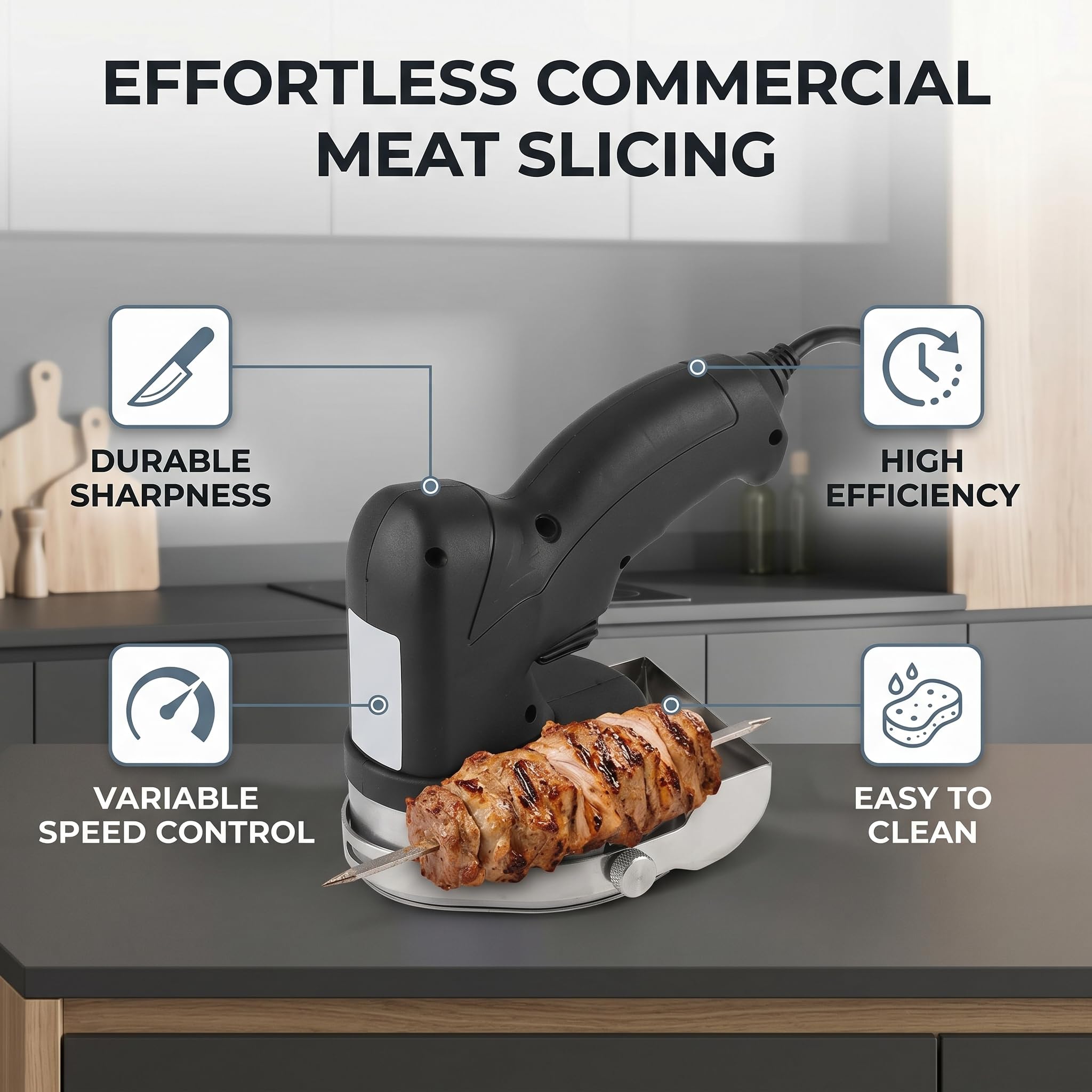 Tritacarne Elettrico, Coltello elettrico Coltello da kebab elettrico efficiente Affettatrice per kebab, Macchina per Kebab Professionale Manico Ergonomico di Comodo