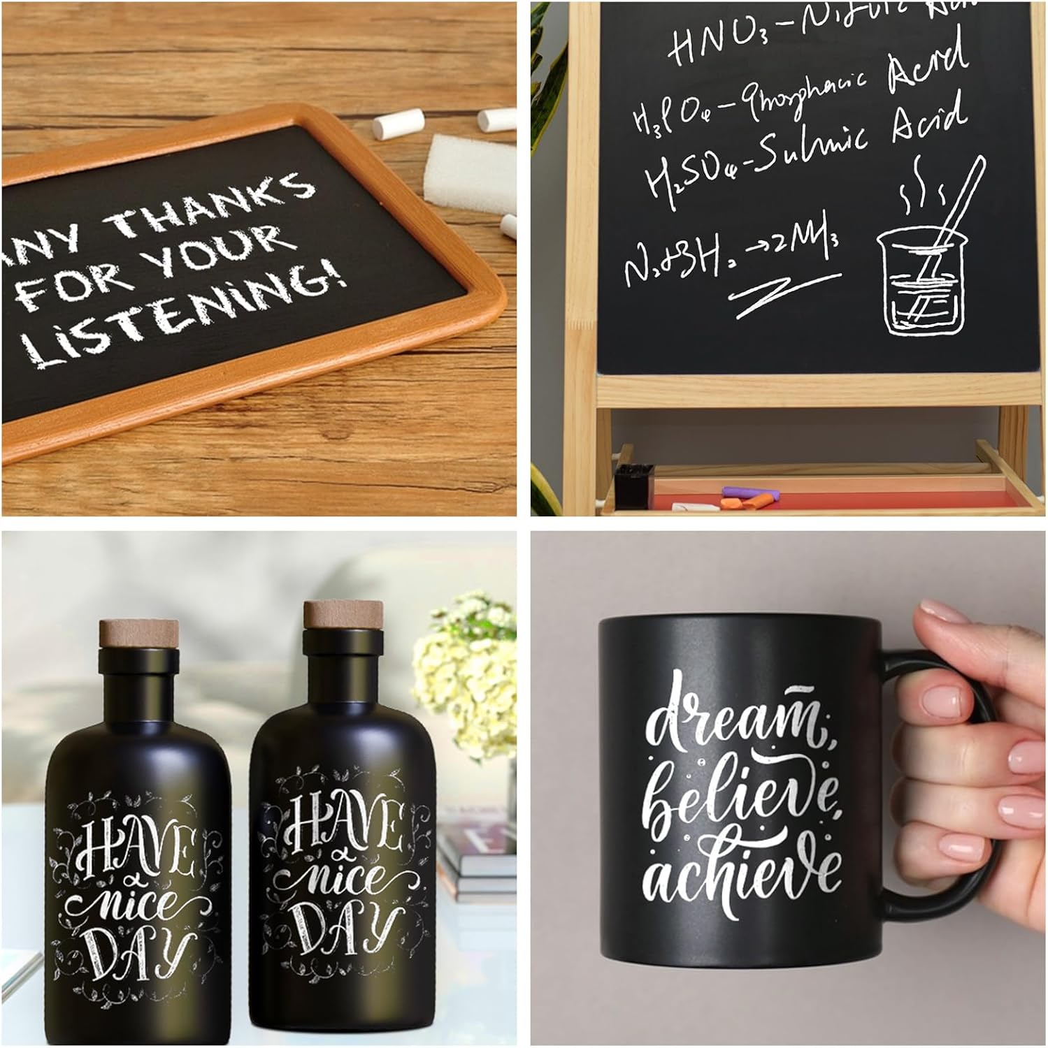 Chalkboard Paint 1 Gallon Black Chalk Board Paint for Wood, Metal, Glass, Wall, Plaster Boards Sign, Frame, Interior/Exterior, All-in-One Primer & Top Coat, Black Matte, Acrylic 330 sf with Tools kits