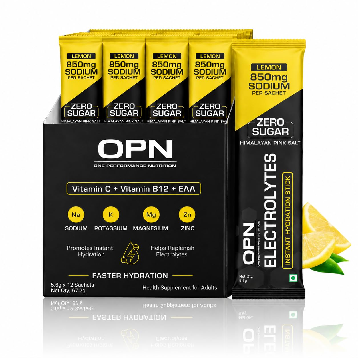 OPN Electrolytes Orange Flavour | 850mg Sodium | Zero Sugar Hydration Powder | Vitamin C, B12 + EAA | (Pack of 1) 12 Sachets — Amazon image 11