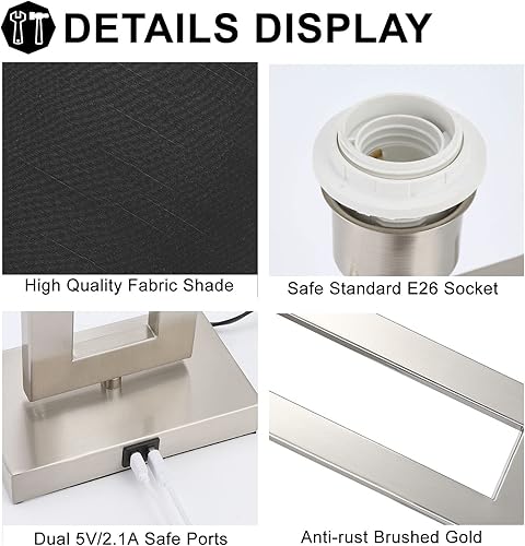 Miniatura 6 de Juego de 2 lámparas táctiles negras de 22 pulgadas con 2 puertos USB, lámparas táctiles regulables de 3 vías para mesita de noche de dormitorio,