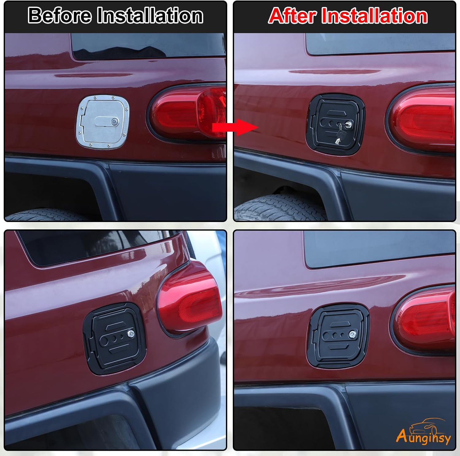 Aunginsy Car Fuel Tank Cap Replacement Anti-theft Lock Cap Compatible with Toyota FJ Cruiser 2007-2024 Door Locking Gas Cap Tank Cover Fuel Filler Door Protector with Lock Trim Cover Kit Accessories