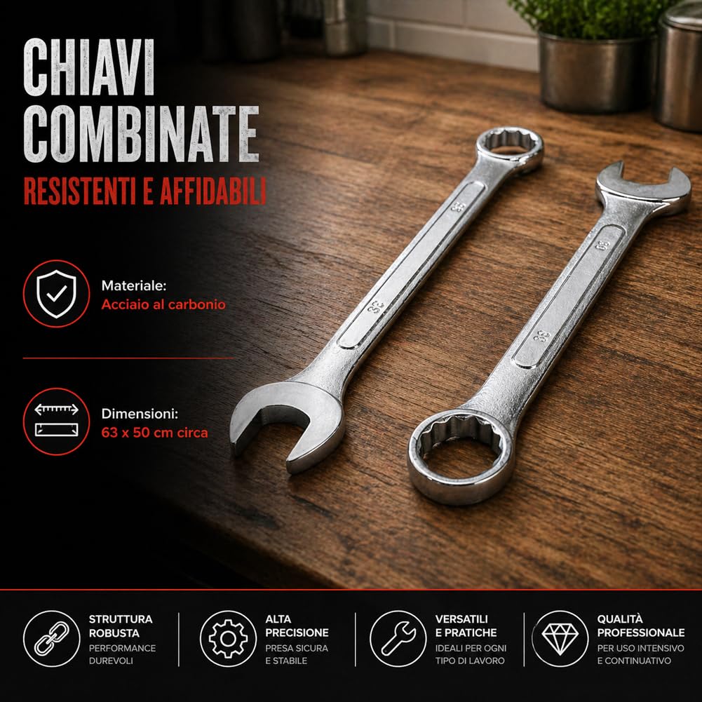 BAKAJI Set Chiavi Combinate 25pz Fisse e Stella 6-32mm in Acciaio al Carbonio con Astuccio in Tessuto
