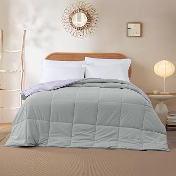 Amrapur Overseas Goose down duvet, alternative microfiber, quilted reversible twin. Amethyst/Silver