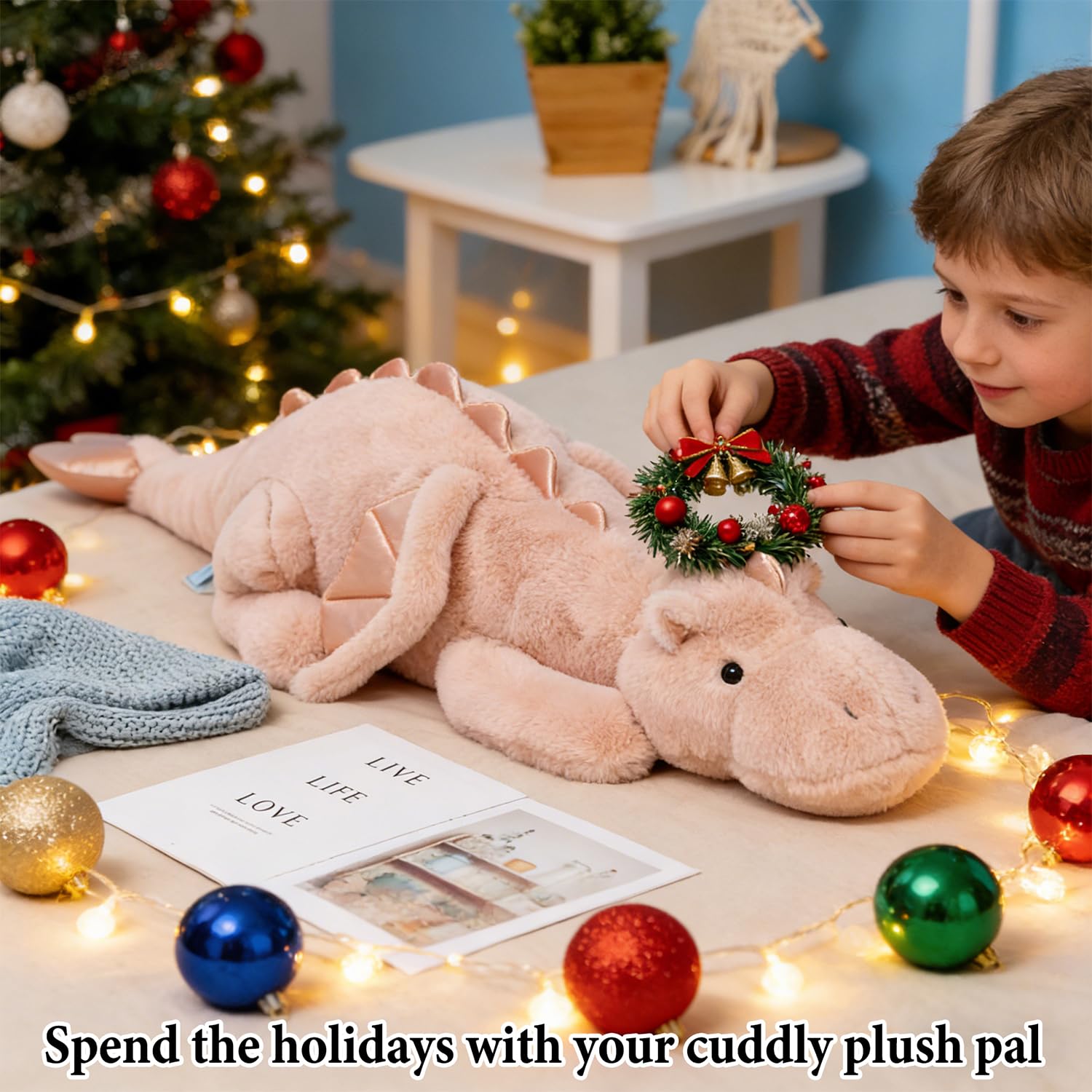 Peluche Dragón Recostado 60cm, Dragón Cordero Super Suave, Almohada Infantil Forma Dragón Rosa&Verde, Juguete Peluche Niños Niñas (Verde) — view 3