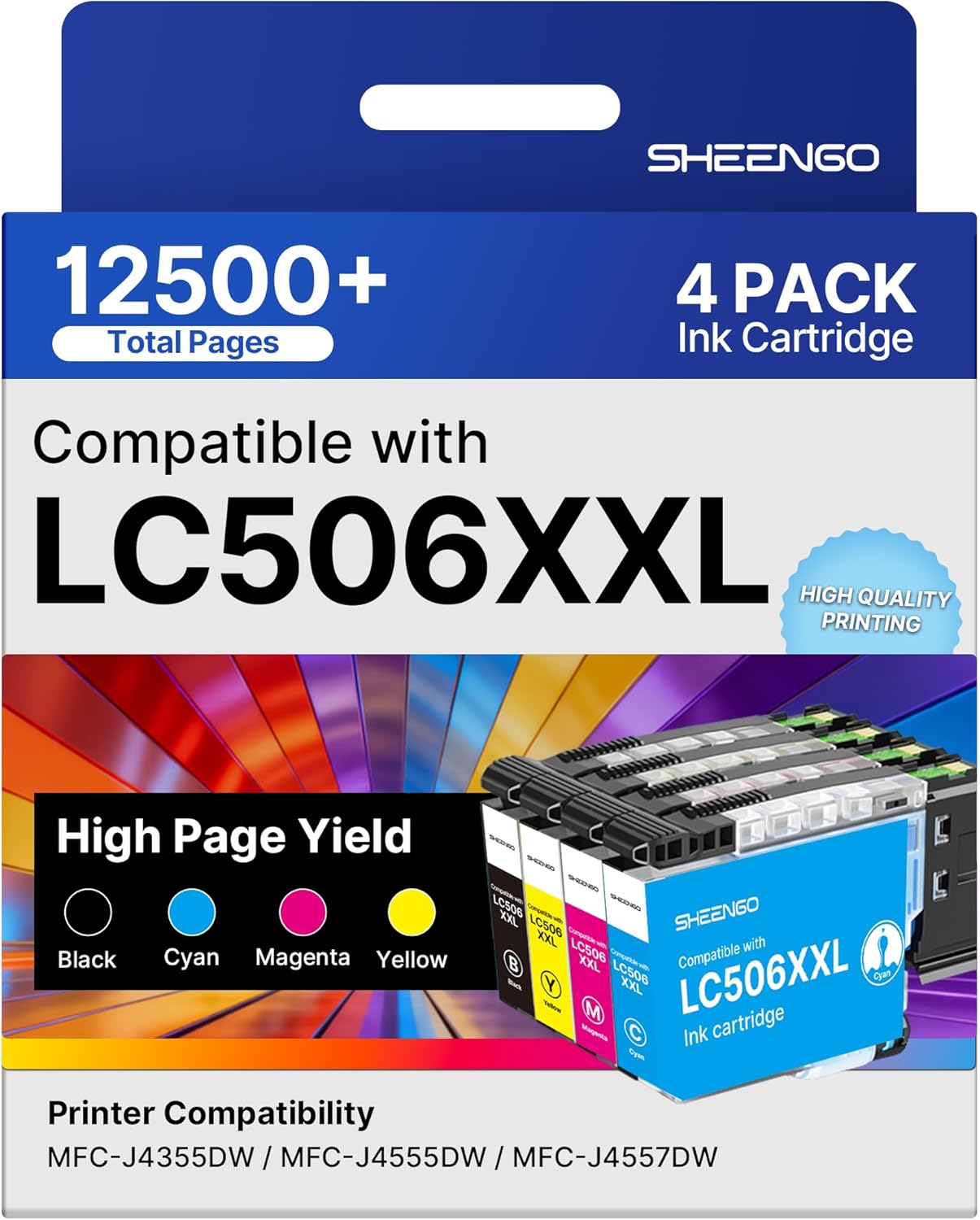 LC506XXL High Yield LC506 LC506XL Ink Cartridges Compatible for Brother LC506 Ink Cartridges LC506XXL LC506XL LC 506 XL for Brother MFC-J4555DW Ink Cartridges MFC-J4355DW MFC-J4557DW, 4 Pack (B/C/M/Y)