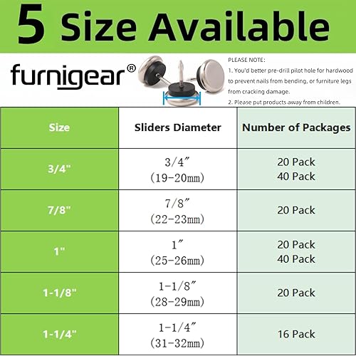 Miniatura 4 de Dia Nail On Furniture Glides para sillas, mesas, uñas acolchadas con base de níquel para muebles, lo que permite que las sillas se deslicen sin