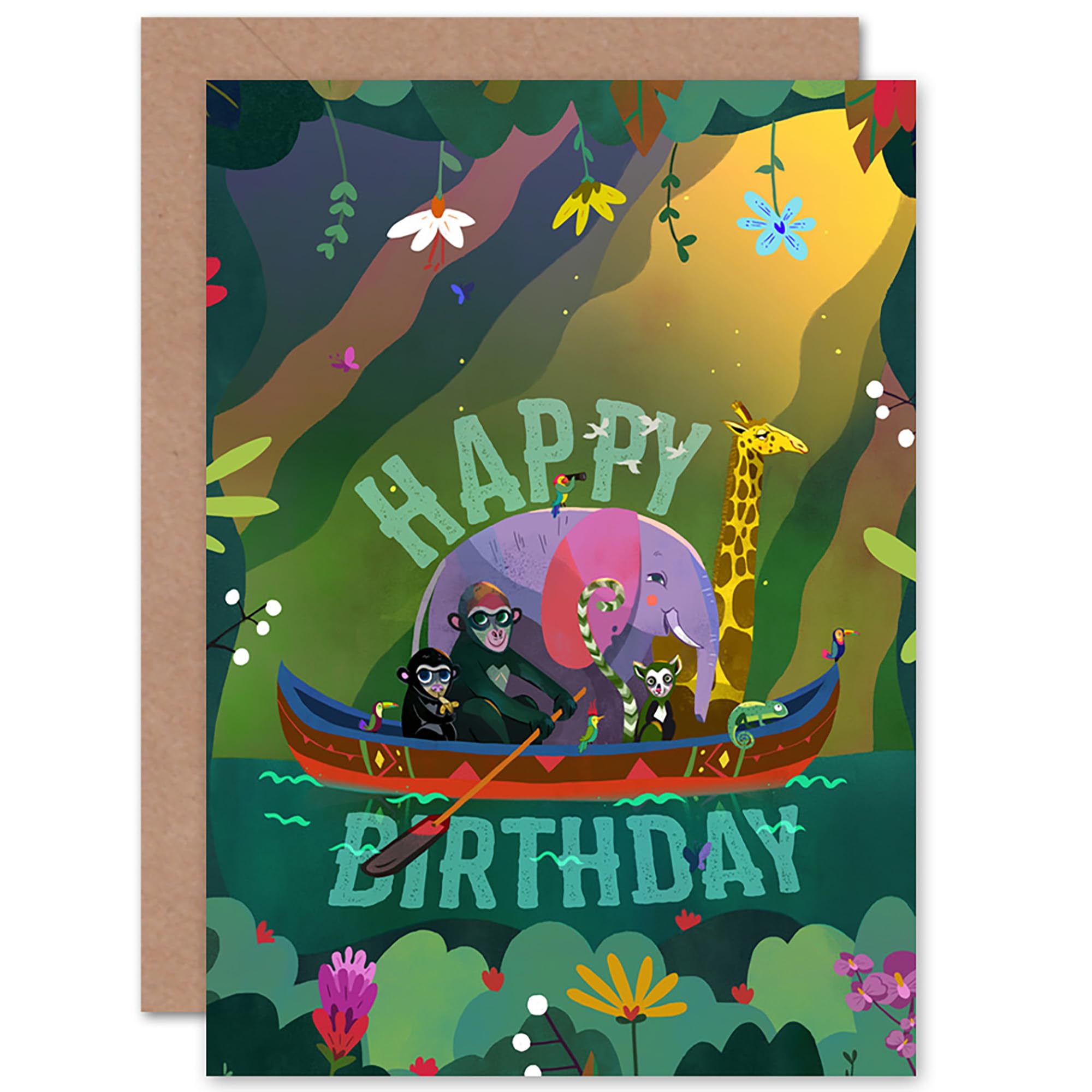 Wee Blue Coo Jungle Boat Kids Birthday Card