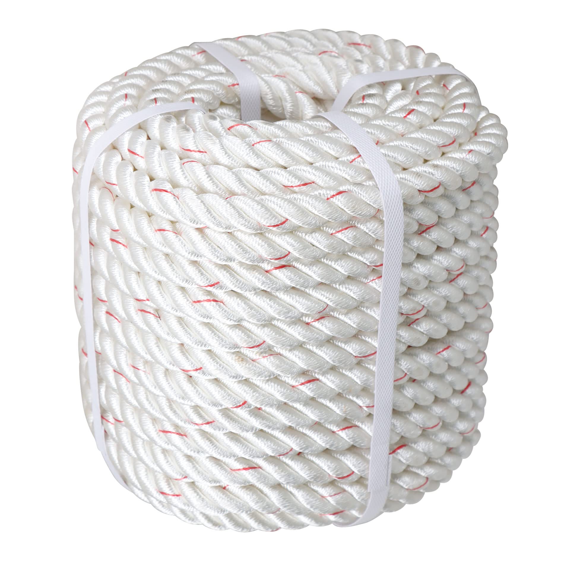 Cuerda de poliéster de doble trenza, cuerda de poliéster de alta resistencia para atar, tendedero, columpio de 3/4 pulgadas x 100 pies (blanco/rojo)