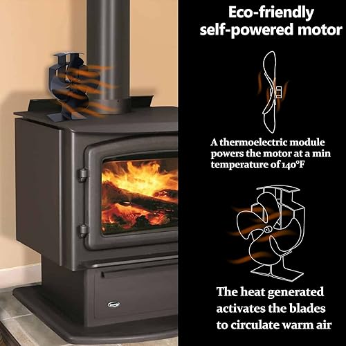 Miniatura 5 de foedo Ventilador de estufa de leña, ventilador de estufa de 4 cuchillas para maderachimeneaquemador de troncos, circula eficazmente el aire