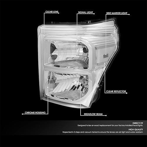 Miniatura 2 de DNA Motoring HL-OH-FSU13-CH-CL1 - Faros delanteros cromados de repuesto compatibles con 11-16 F-250  F-350  F-450  F-550 Super Duty