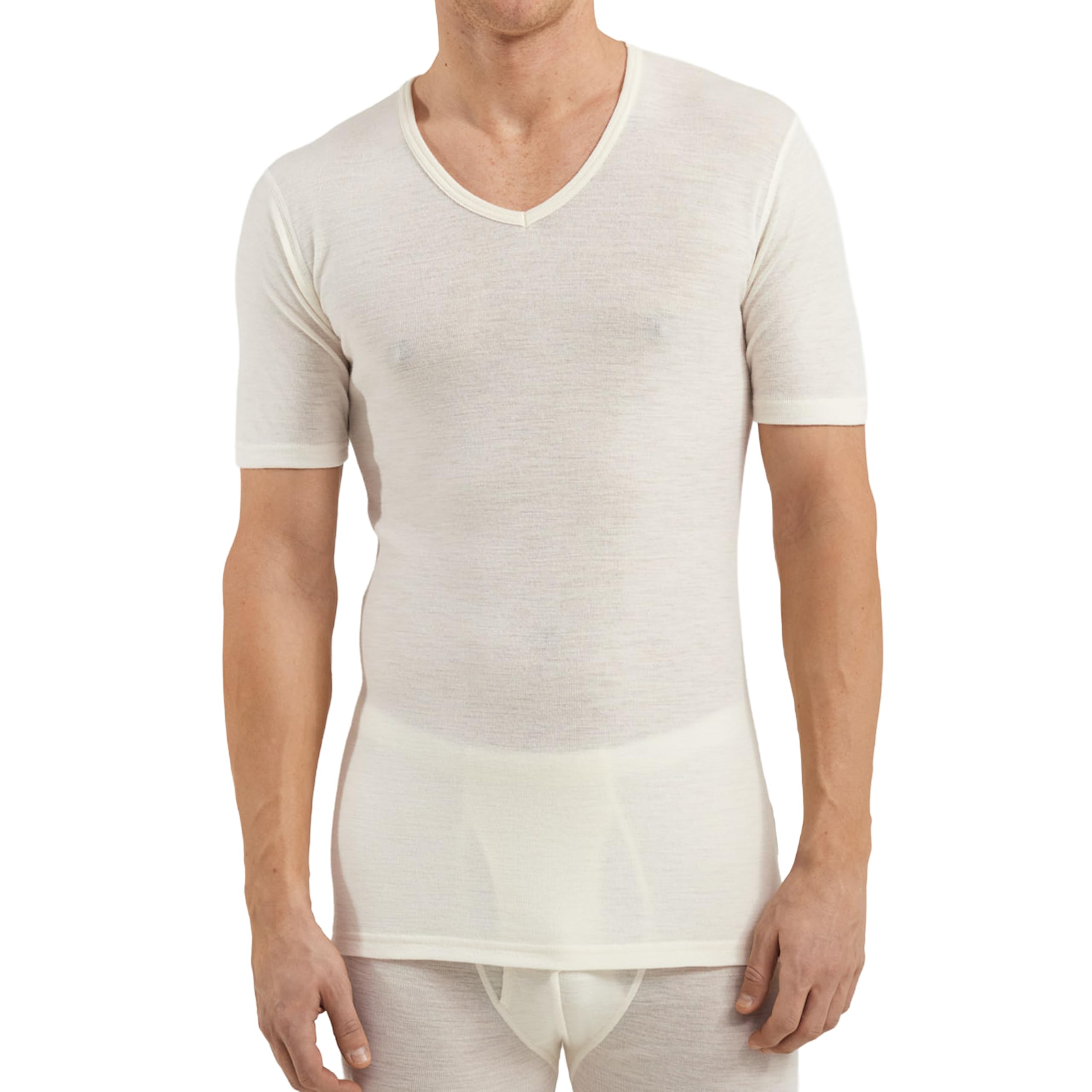 Dilling Men's Nature Quarter Sleeve V-Neck T-Shirt - Organic Merino Wool S