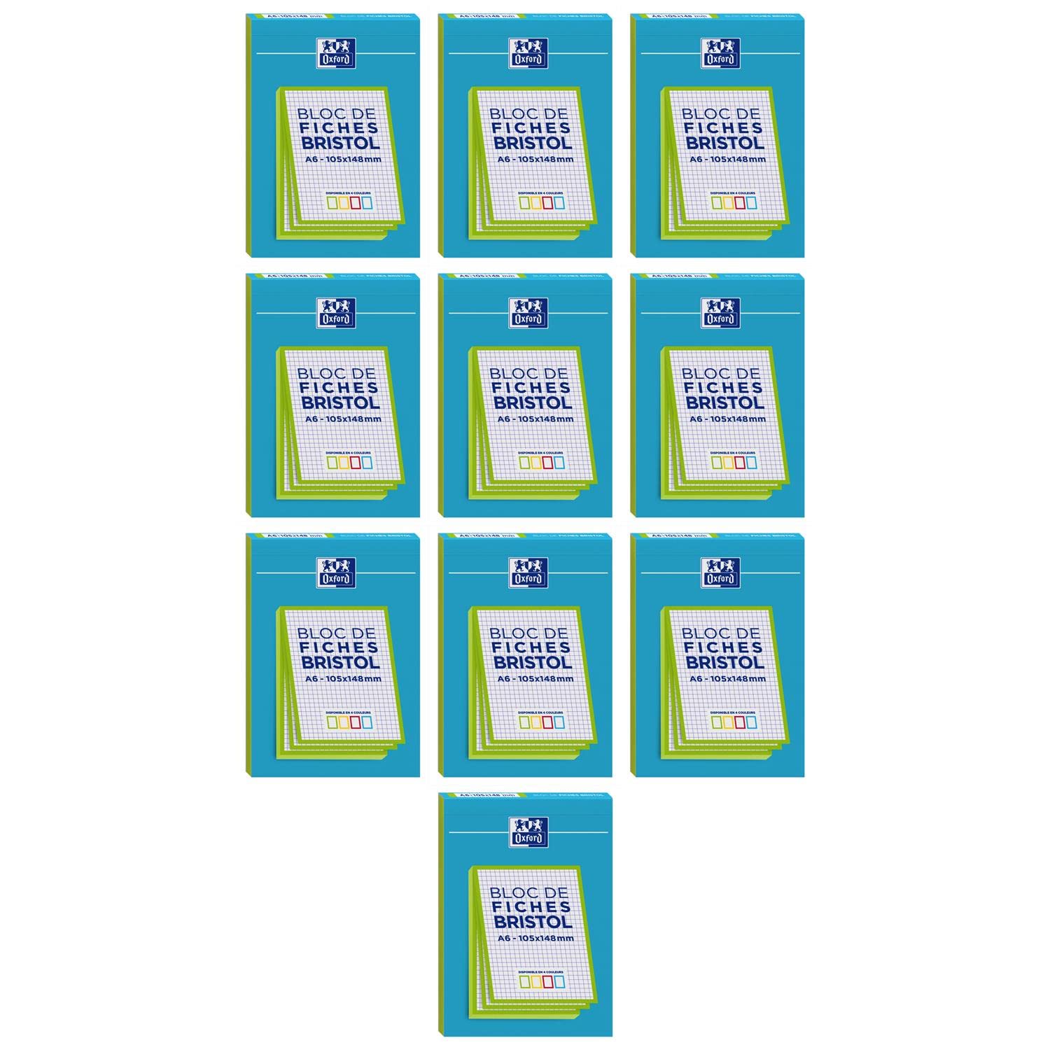OXFORD Lot de 10 Blocs de 30 fiches bristol 105X148 non perforées Q5/5 vert