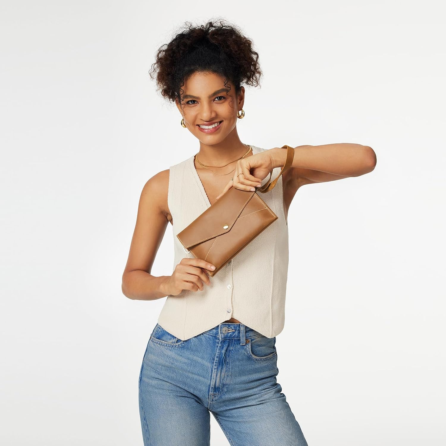 S-ZONE Leather Envelope Convertible Crossbody Bags for Women Wristlet Clutch Purses Small Shoulder Handbag with 2 straps - Image 2