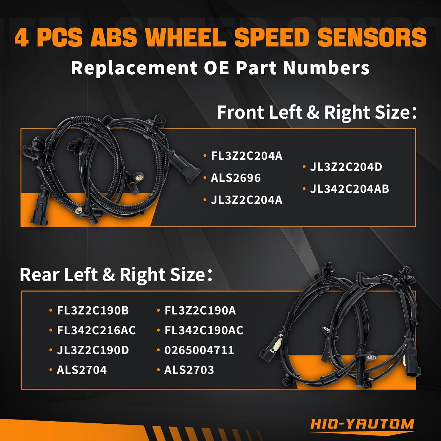 FL3Z2C204A 4 Pcs ABS Wheel Speed Sensors Front Rear Left & Right Compatible with Ford F-150 2.7L 3.5L V6/5.0L V8 2015–2020 & 3.0L 3.3L V6 2018–2020 Replacement for FL3Z2C204A FL3Z2C190A FL3Z2C190B