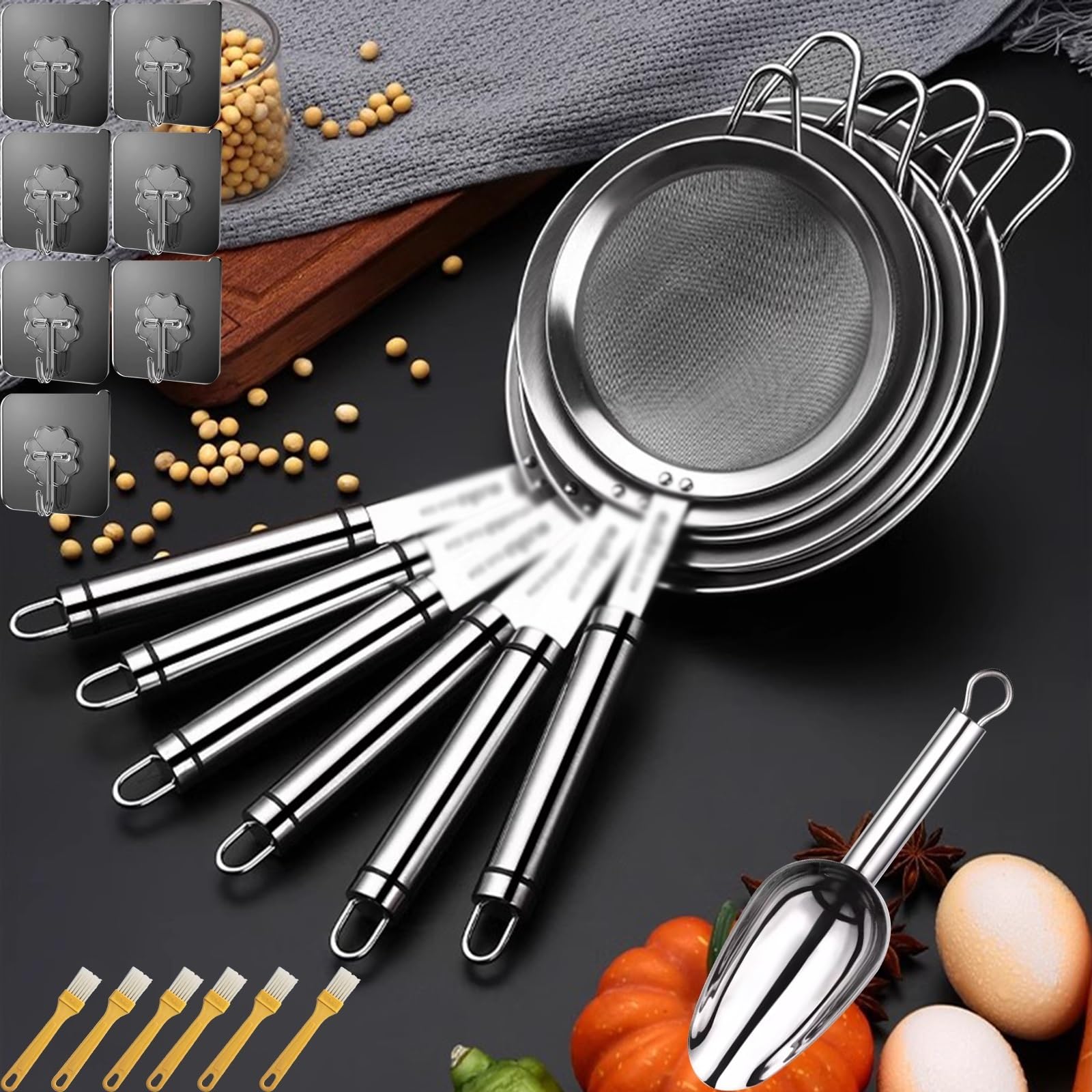 Mehlsieb aus Edelstahl, 6 Stück, Küchensieb, Mehlsieb, Edelstahl, Reissiebfilter, kleiner Feinfilter, Küche, Feinsiebfilter