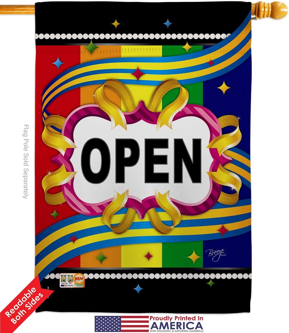 Open Garden House Flags Set Novelty Merchant Sale Store Retail Business Advertisement Promotion Small Decorative Gift Yard Banner Double-Sided Made In USA 28 X 40
