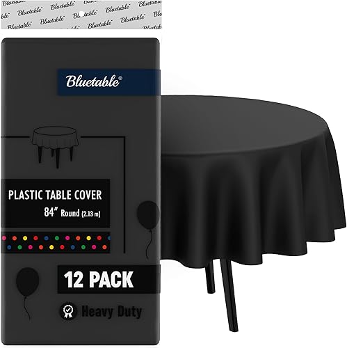 Manteles redondos negros desechables de plástico (84 pulgadas) mesas redondas de 4, 5 o 6 pies (Manteles para Fiestas), mantel de fiesta de Navidad,