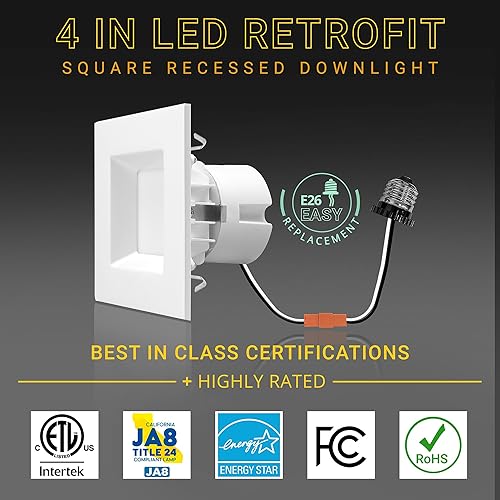 Miniatura 3 de NUWATT Paquete de 4 unidades, iluminación LED empotrable cuadrada de 4 pulgadas, 5CCT 2700K/3000K/3500K/4000K/5000K seleccionable, 750 lúmenes 11W,