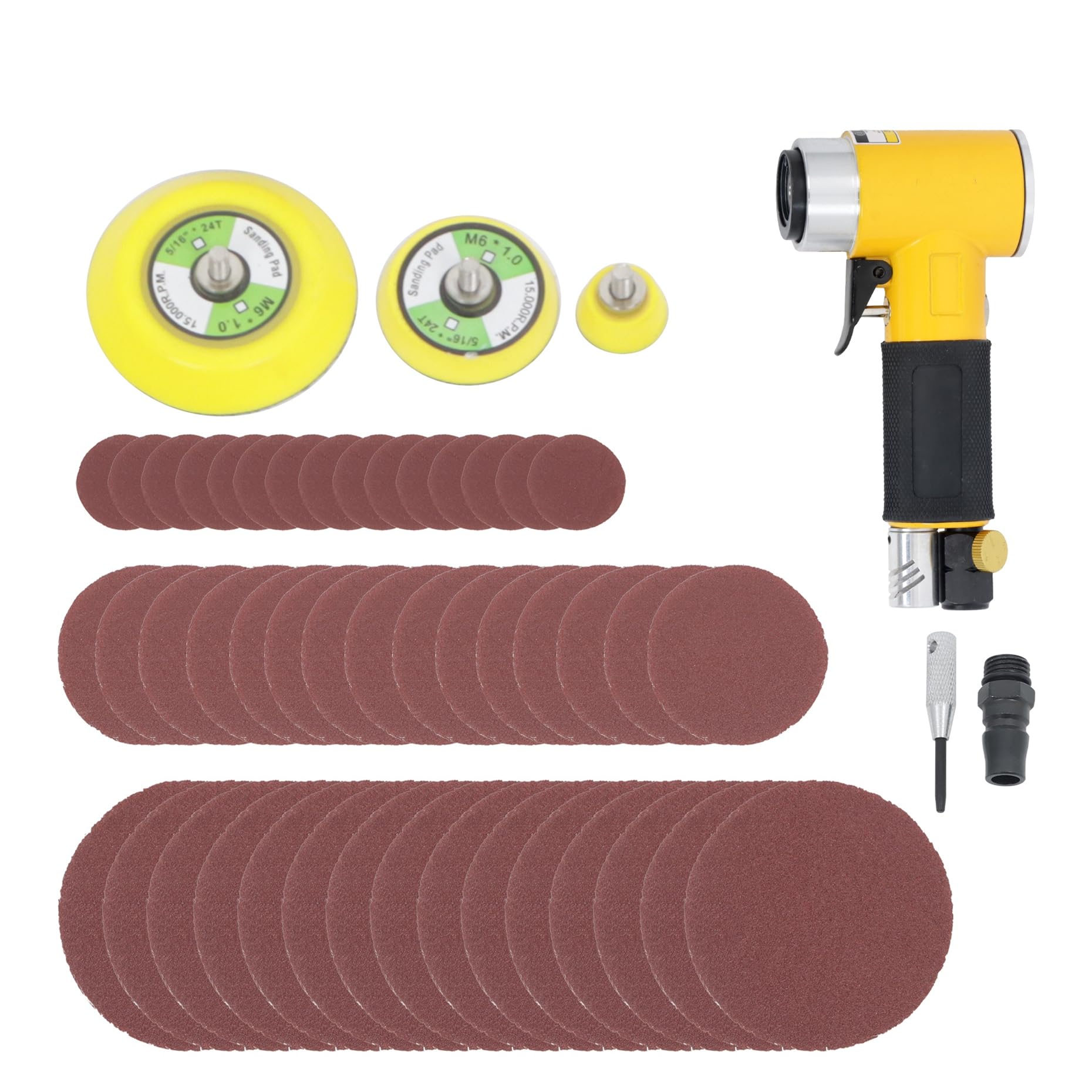 kimllier Mini Air Sander 1/2/3 Inch Orbital Sander for Auto Body Work with 45 Pcs 123 Loop Sanding Discs
