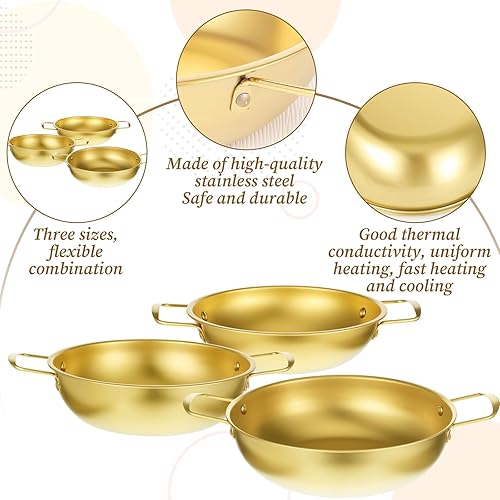 Miniatura 3 de Paquete de 3 macetas coreanas para fideos ramen, olla de acero inoxidable dorada para sopa, fideos, pasta, hogar y exterior, apta para lavavajillas,
