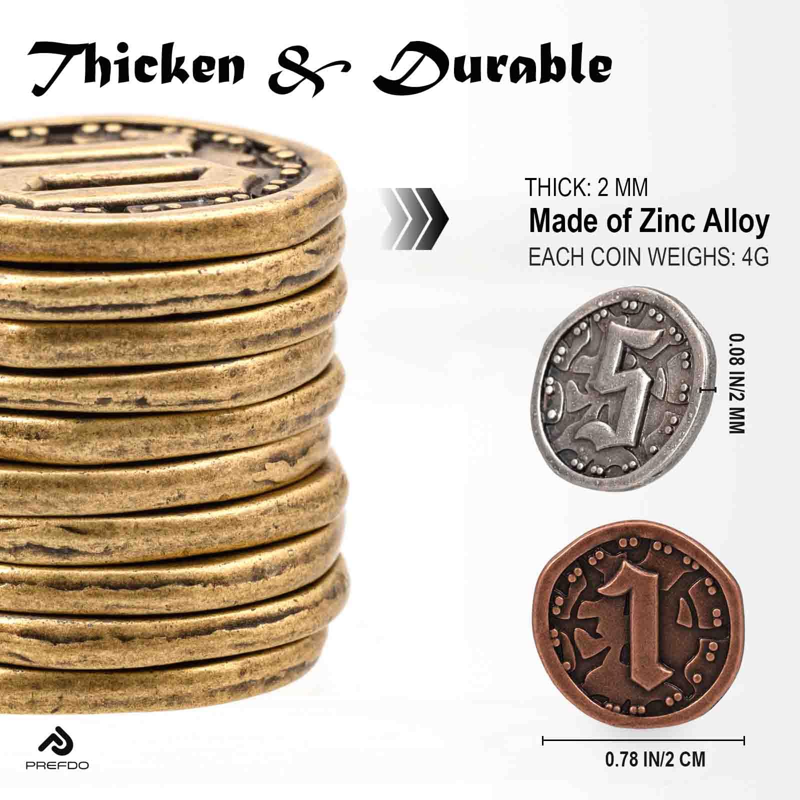 Lot de 90 pièces en métal pour jeux de société, jetons de jeu, pièces d'or pour DND, RPG, jeux de stratégie, poker, monnaie de jeu générique robuste (ensemble mixte multinomination)