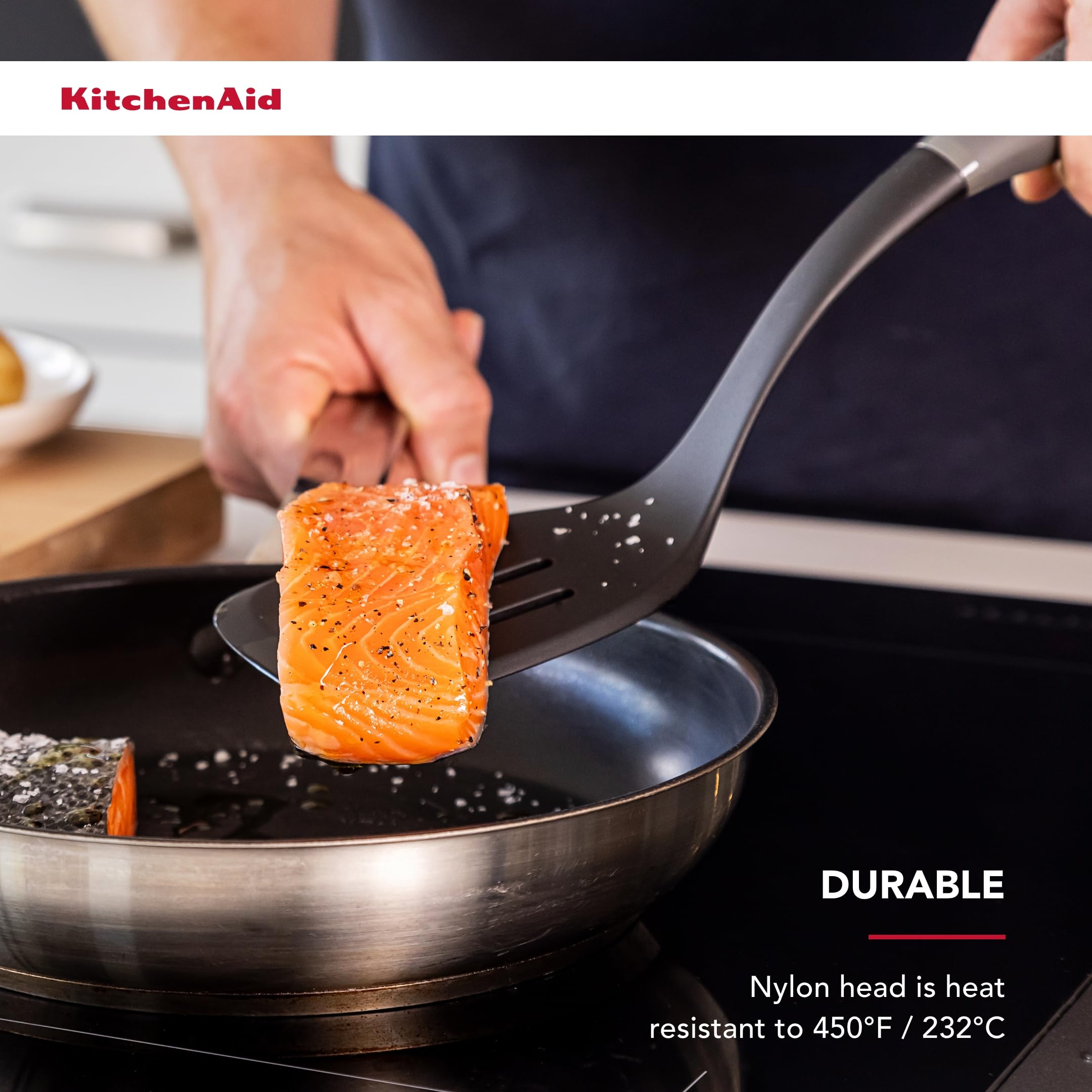 KitchenAid Soft Grip Slotted Turner - Charcoal Grey, Mehrfarbig, Small - Image 3