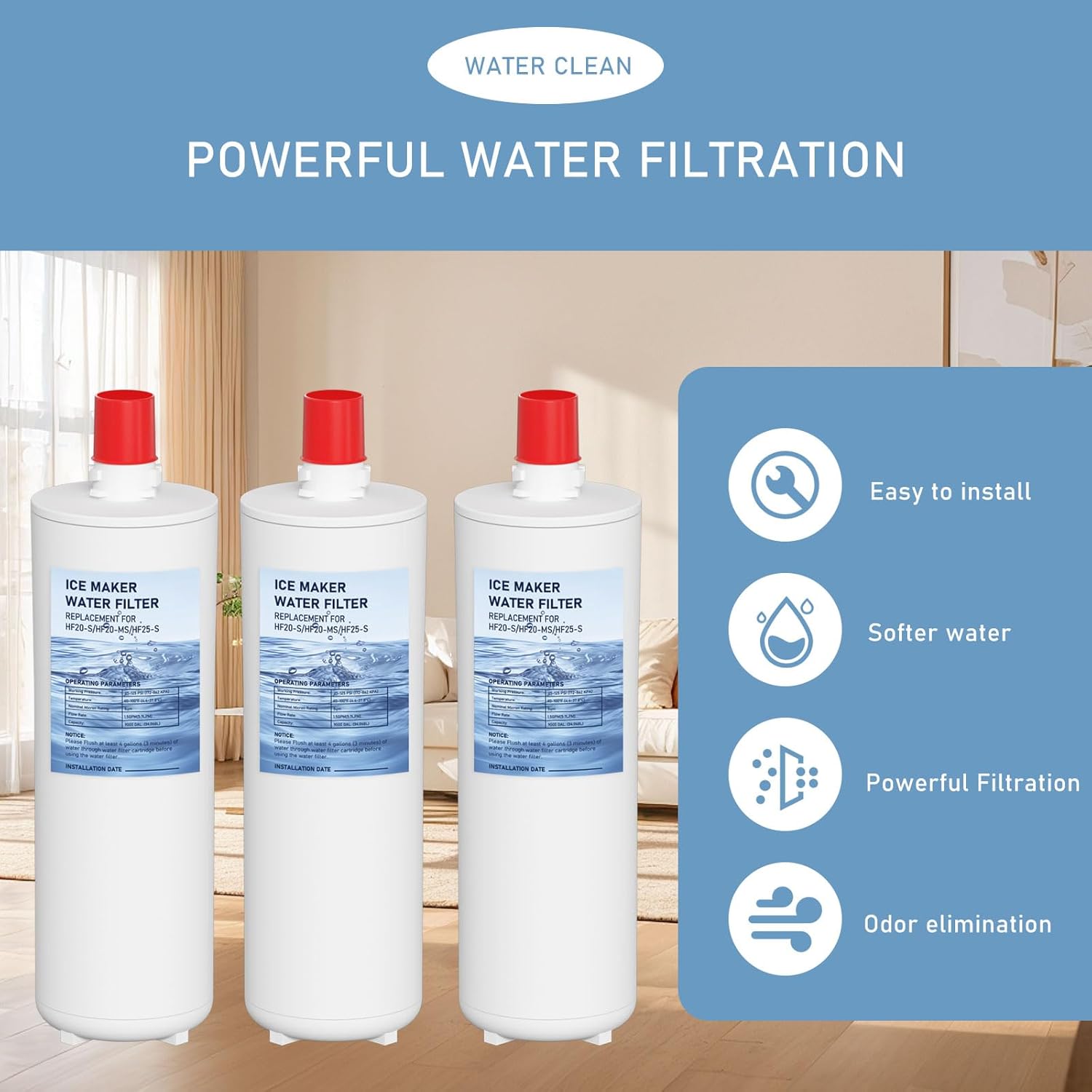 HF20-S HF20-MS HF25-S Water Filter Replacement Compatible with 3M High Flow Series Cartridge HF20-S, 5615103/HF20-MS, 5615109/HF25-S,5615203, Water Filtration System 3-Packs