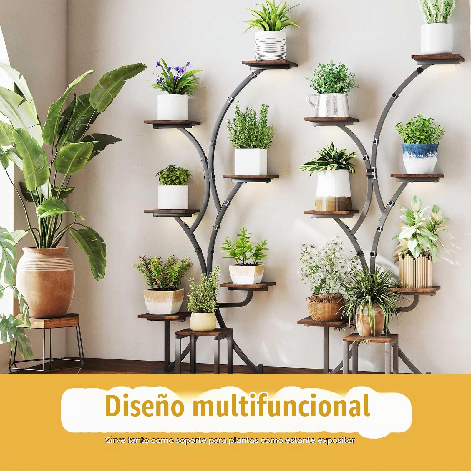 HOMASIS Soporte de Plantas con Luces de Crecimiento Ajustables y Temporizador, Estantería Alta de 8 Niveles, para Decorar, Oficina, Hogar, Esquina (146CM)