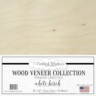 Cardstock Warehouse Wood Veneer White Birch Wood - 12 x 12" - 12 Pt. Thick Premium Cardstock Paper - 10 Sheets
