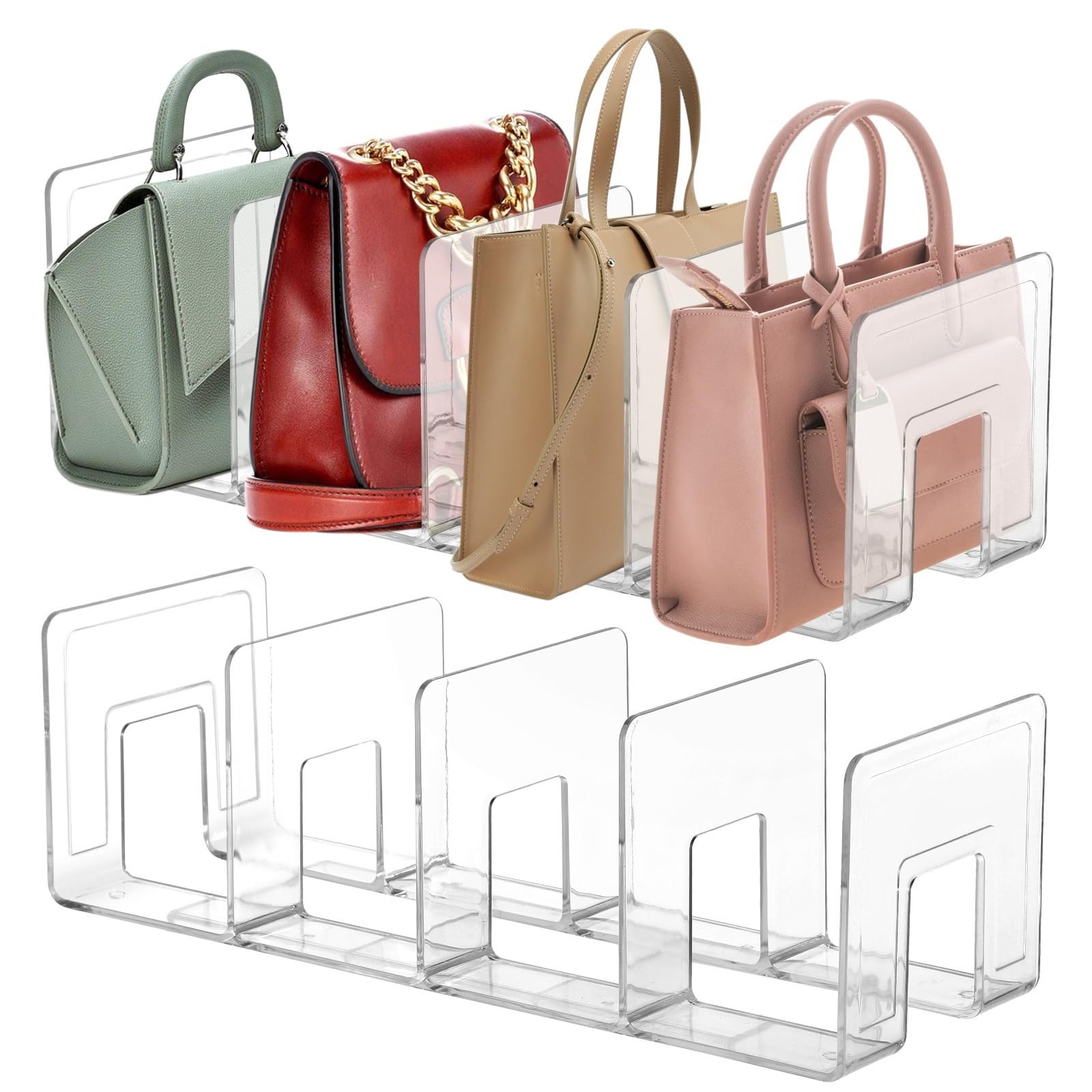 2-pak plastikowych organizerów do torebek z 4 przegródkami, 40 x 14 x 14 cm, do szafy i sypialni do przechowywania toreb i akcesoriów