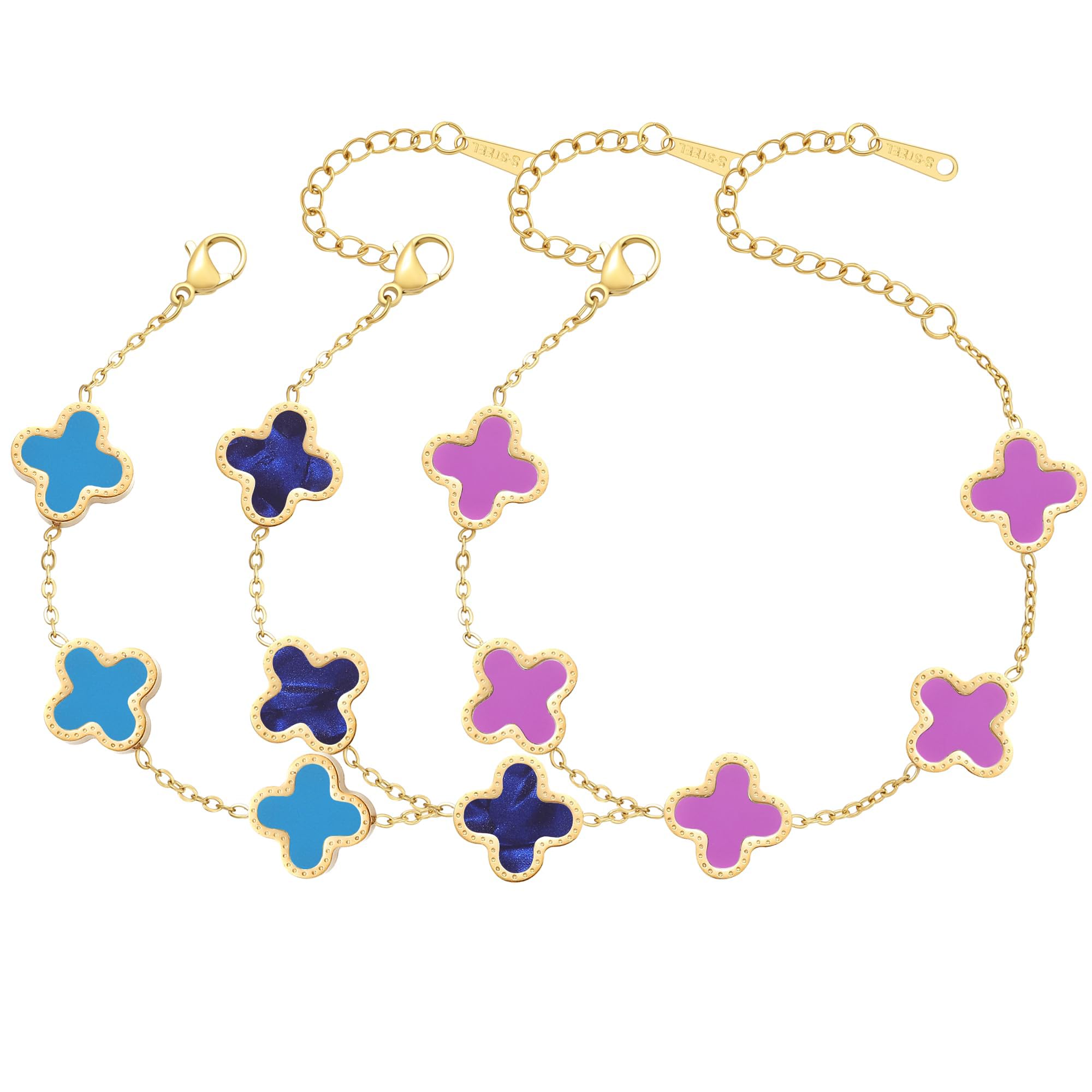 18K Gold Plated Clover Bracelet Set for Women Fashion Simple Four Leaf Lucky Flower Bracelets Jewelry Gifts for Women 3Pcs