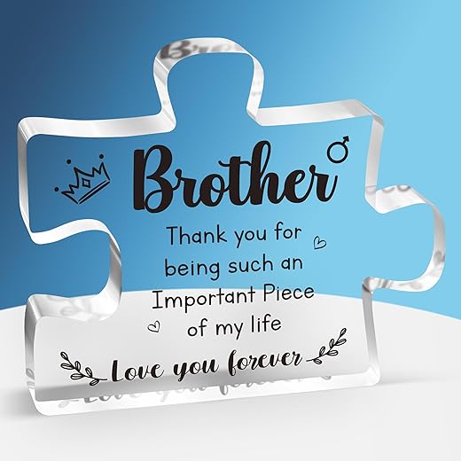 Gifts for Brother - Engraved Acrylic Block Puzzle Plaque Decorations 3.9 x 3.3 inch - Delicate Brother Gifts from Sister - Thanksgiving New Year Birthday Gifts for Brother, Ideas
