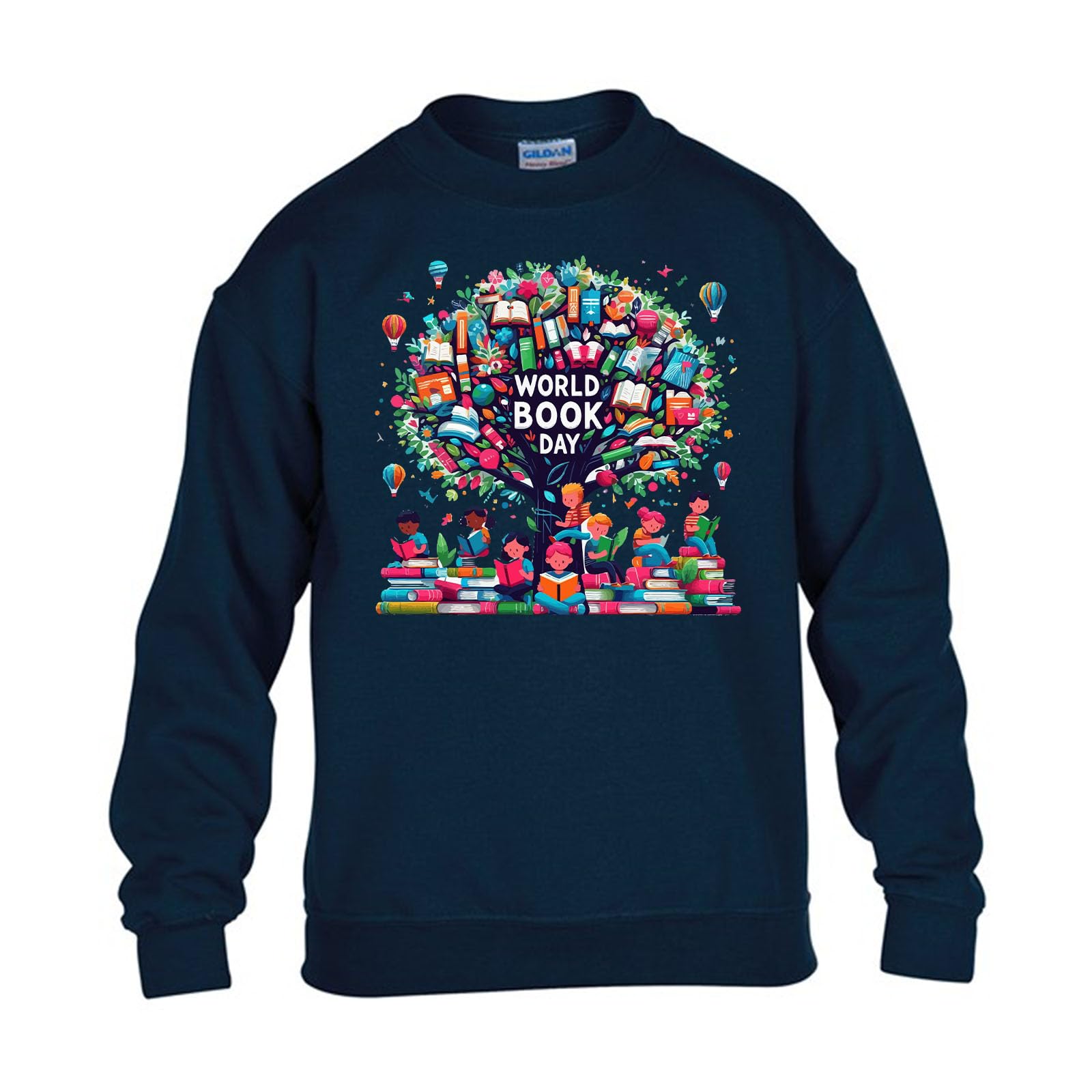 Gift HubWorld Book Day Mens Sweatshirt Reading Air Balloon Read Bookworm Lover Festival Fancy Dress Costume Boys Kids Girls Unisex Gift Jumper
